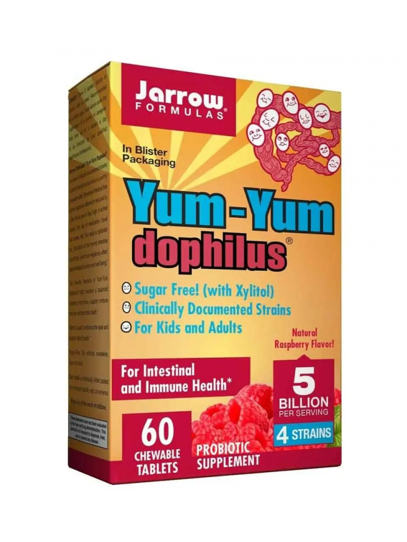 JARROW FORMULAS Yum-Yum Dophilus 5 miliárd 60 žuvacích tabliet Malina