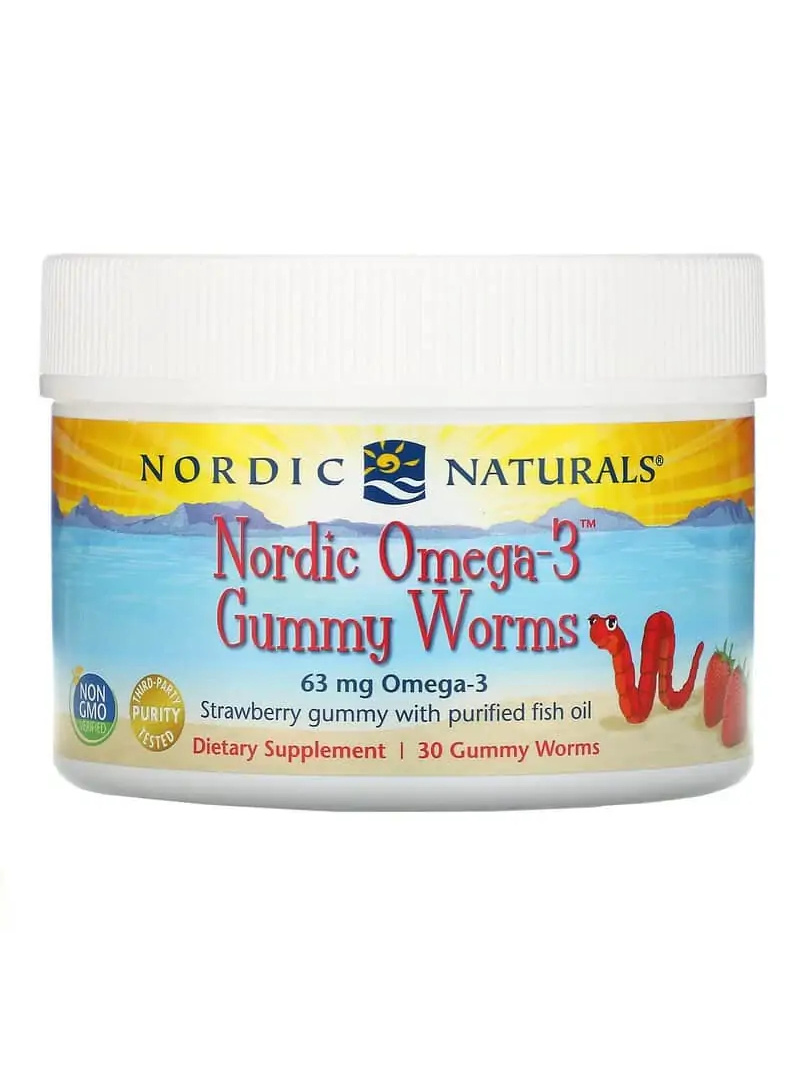 NORDIC NATURALS Nordic Omega-3 Gummy Worms 30 jahodových Gummies