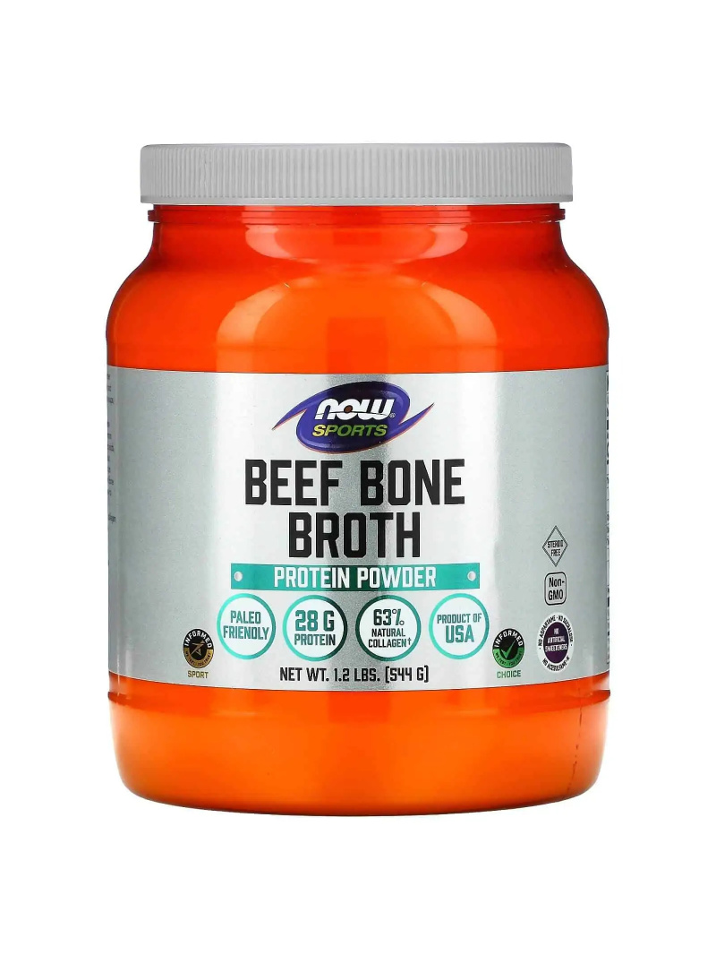 NOW SPORTS Vývar z kostí hovädzí prášok (hovädzí proteín) 544 g