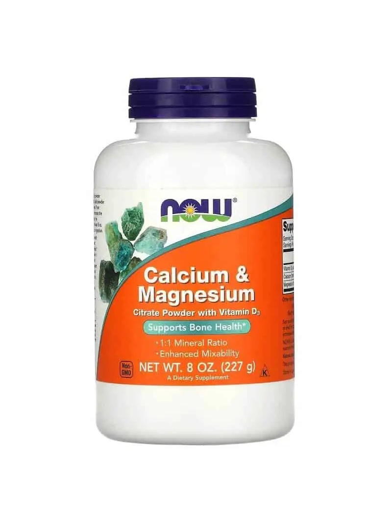 NOW FOODS Citrát vápnika a horčíka v prášku s vitamínom D3 (citrát vápnika a horčíka s vitamínom D3) 227 g