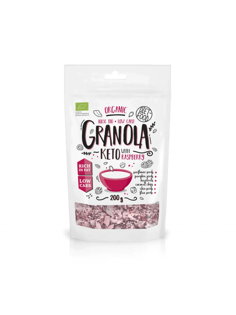 DIÉTNE POTRAVINY Bio Keto Granola 200g s malinou