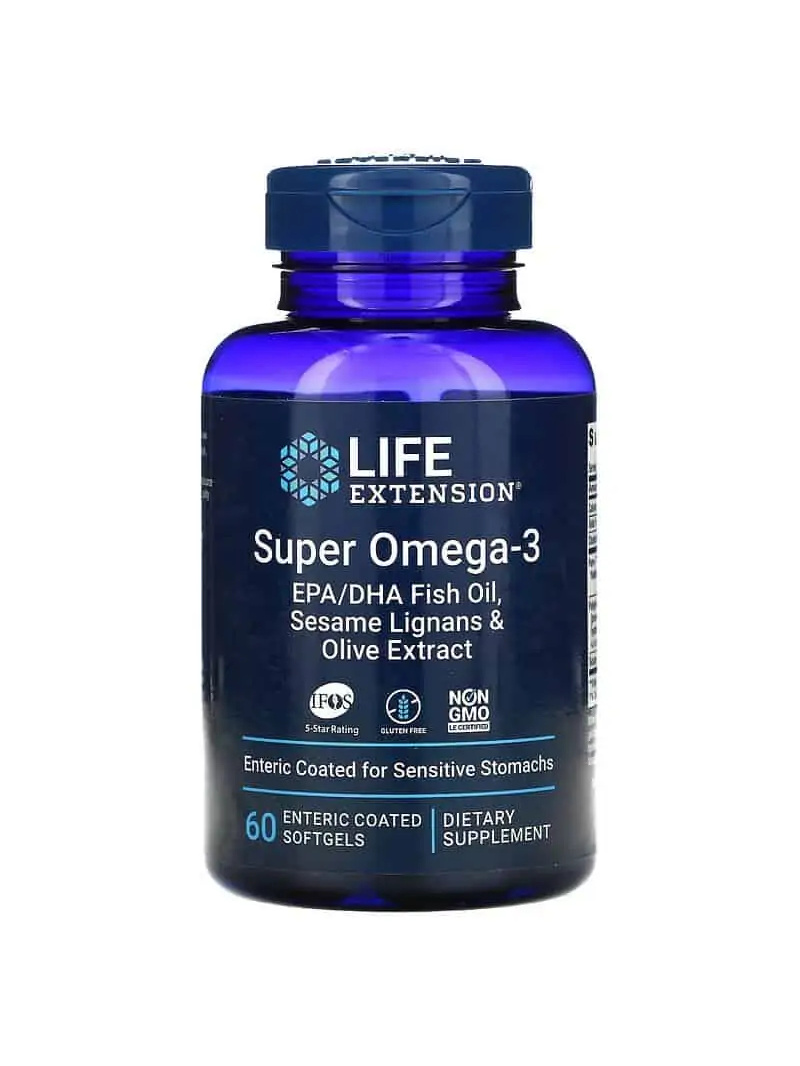 LIFE EXTENSION Super Omega-3 EPA/DHA so sezamovými lignanmi a olivovým extraktom 60 gastrorezistentných gélových kapsúl