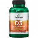 SWANSON Vitamín D-3 s kokosovým olejom )Vitamín D3) 60 gélových kapsúl