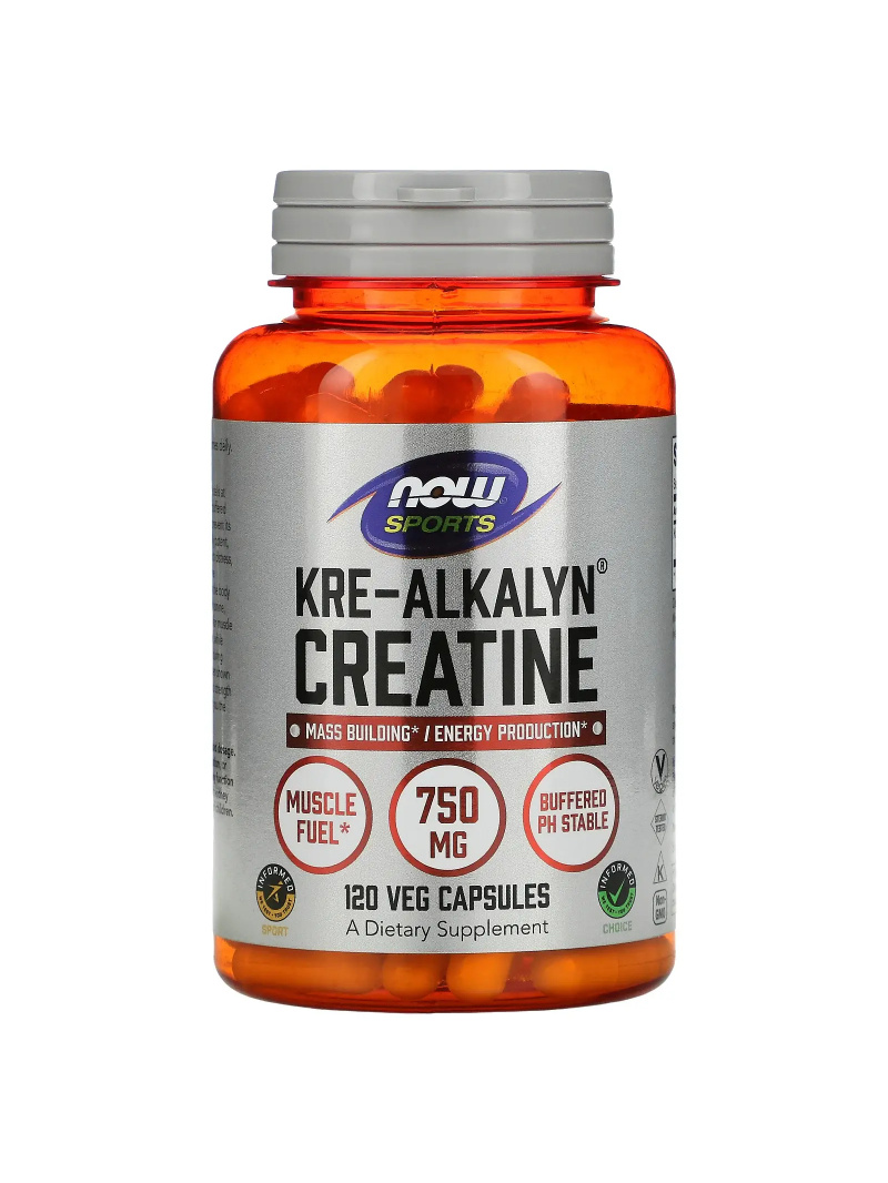 NOW SPORTS Kre-Alkalyn Kreatín 750 mg (pufrovaný kreatín monohydrát) 120 vegetariánskych kapsúl
