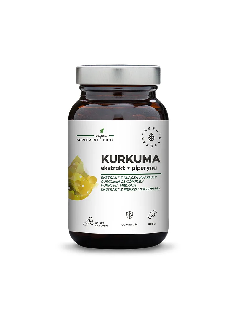 AURA HERBALS Extrakt z kurkumy + Piperín 60 kapsúl