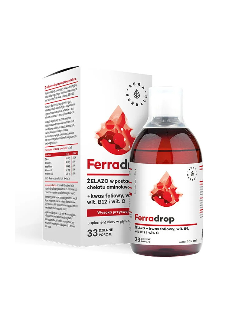 AURA HERBALS Ferradrop (tekuté železo + kyselina listová) 500ml