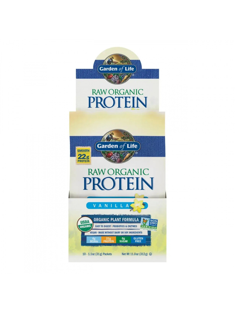 GARDEN OF LIFE RAW organický proteínový prášok (organické rastlinné zloženie) 10 vrecúšok vanilka