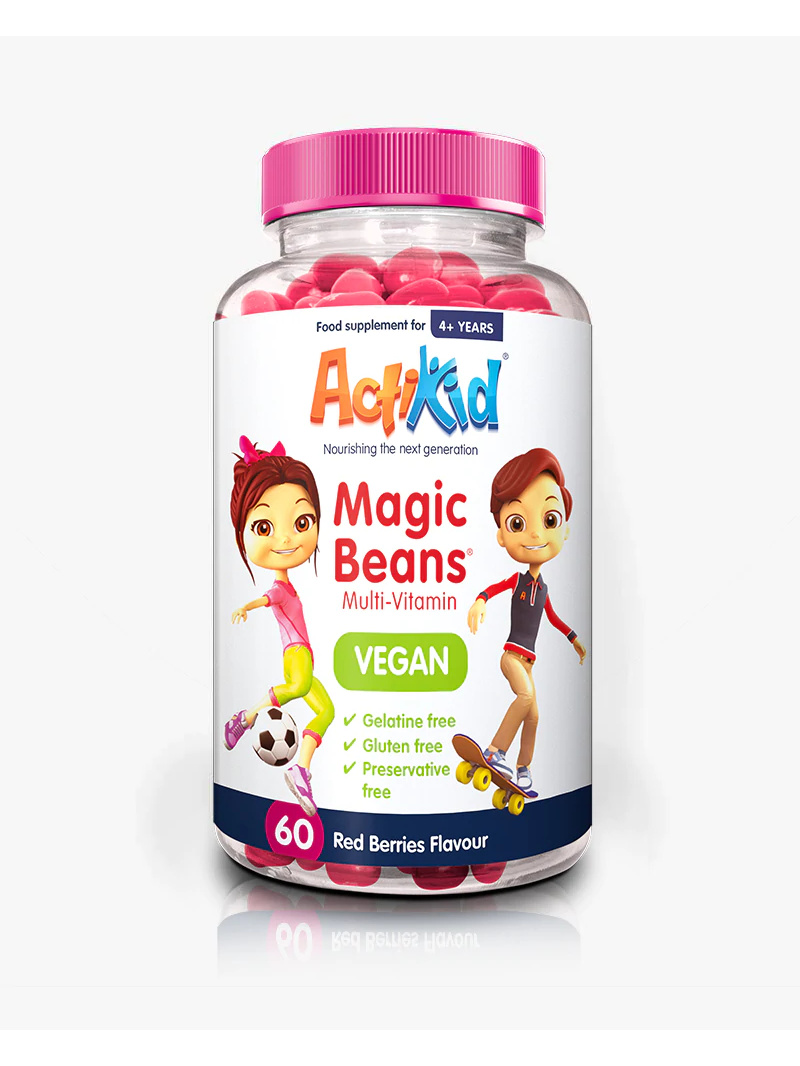 ActiKid Magic Beans Multi-Vitamin Vegan (Vegan multivitamín pre deti) 60 Gummies Červené bobule