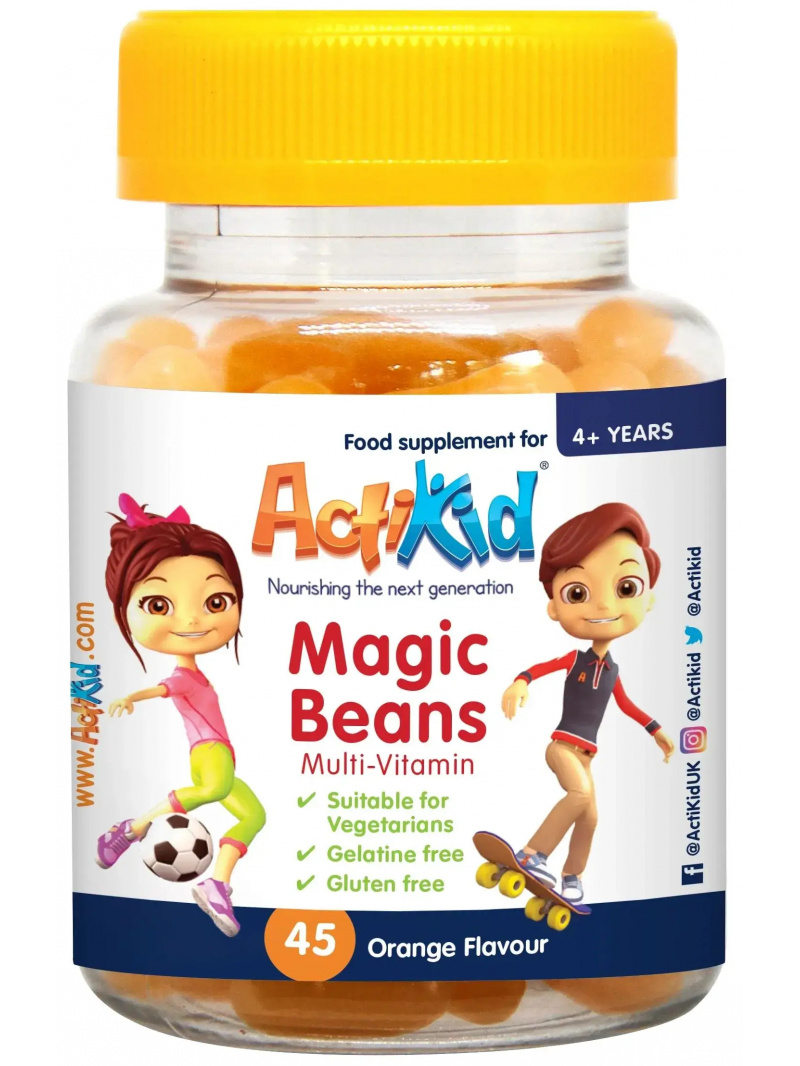 Multivitamín ActiKid Magic Beans (Multivitamín pre deti) 45 pomarančových gumičiek