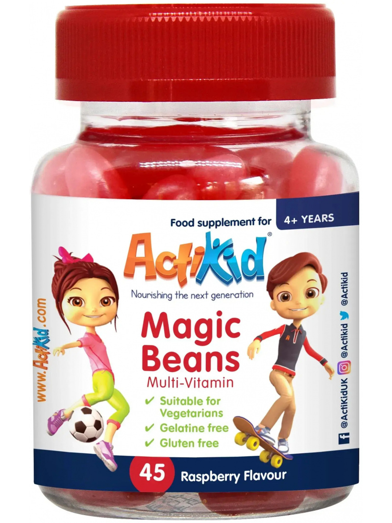 ActiKid Magic Beans Multi-Vitamin (Multivitamín pre deti) 45 malinových želé