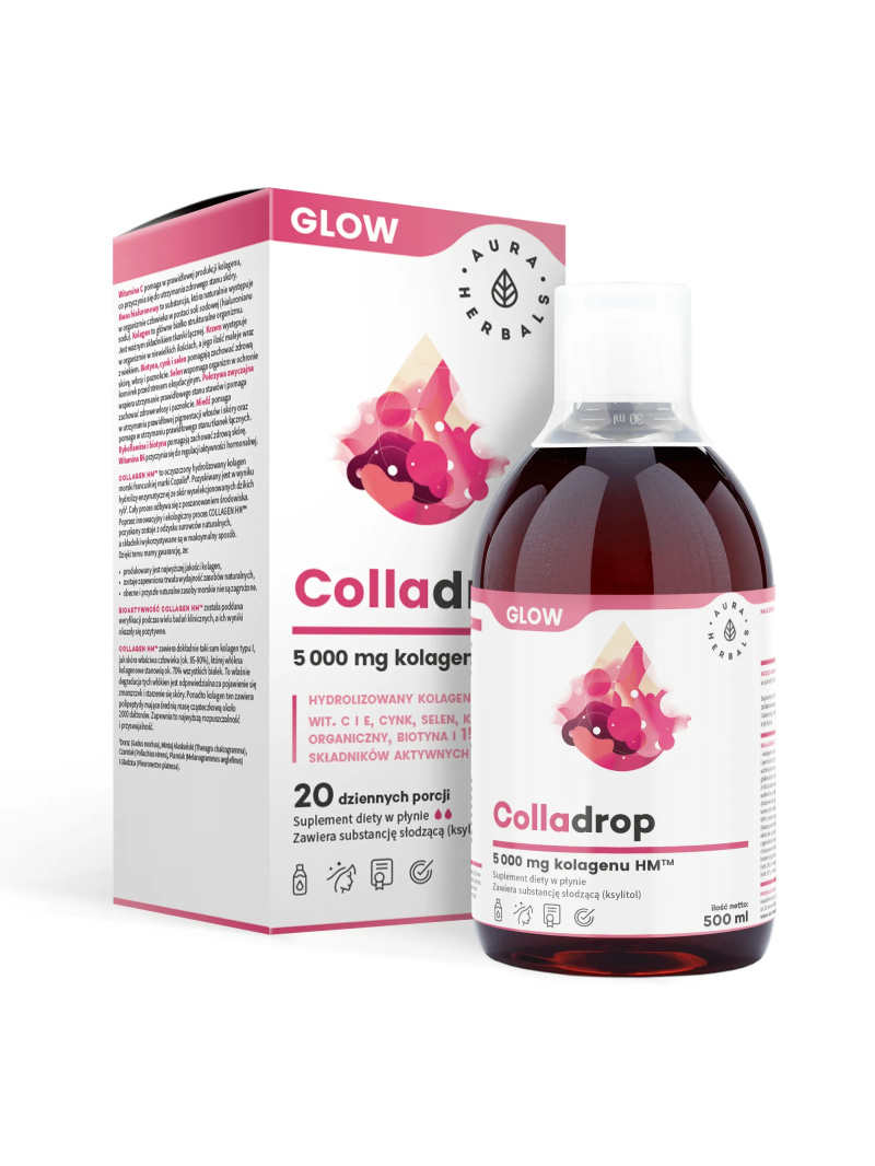 AURA HERBALS Colladrop Glow 5000 mg (morský kolagén, nechty na vlasy) 500 ml