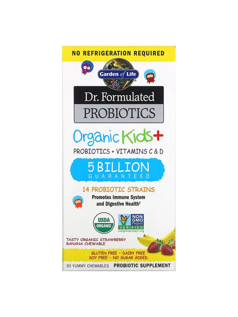 ZÁHRADA ŽIVOTA Dr. Formulované probiotiká Organic Kids + 30 žuvacích tabliet Jahodový banán