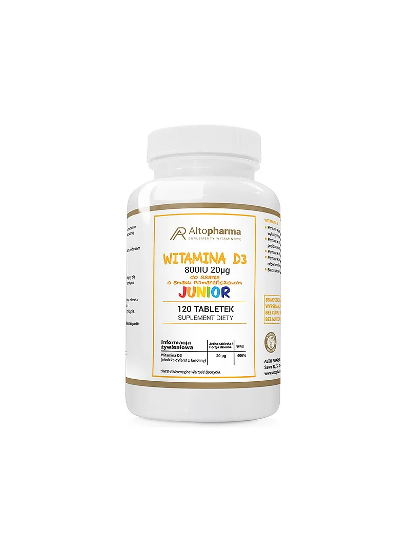 ALTO PHARMA Vitamín D3 800IU pre deti 120 pastiliek pomaranč