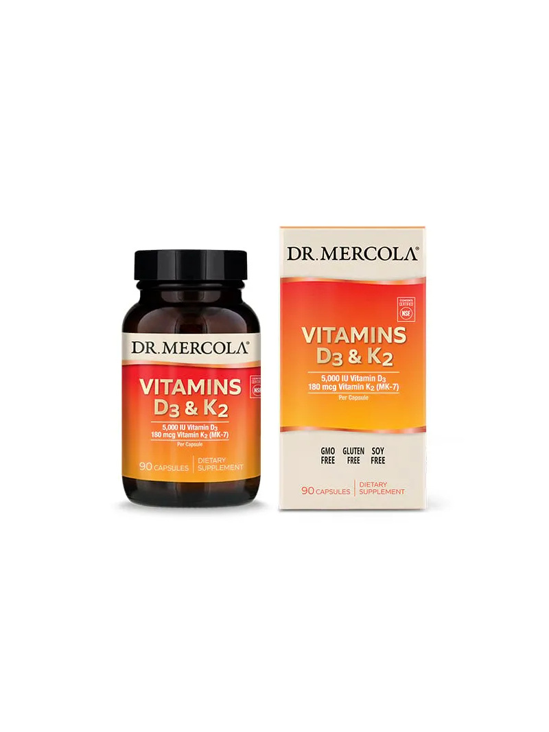 DR. MERCOLA Vitamíny D3 K2 5000 IU / 180 mcg (imunita, zdravie kostí) 90 kapsúl