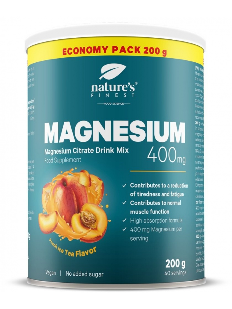 Nature's Finest Magnesium 400 mg broskyňový prášok - 200 g