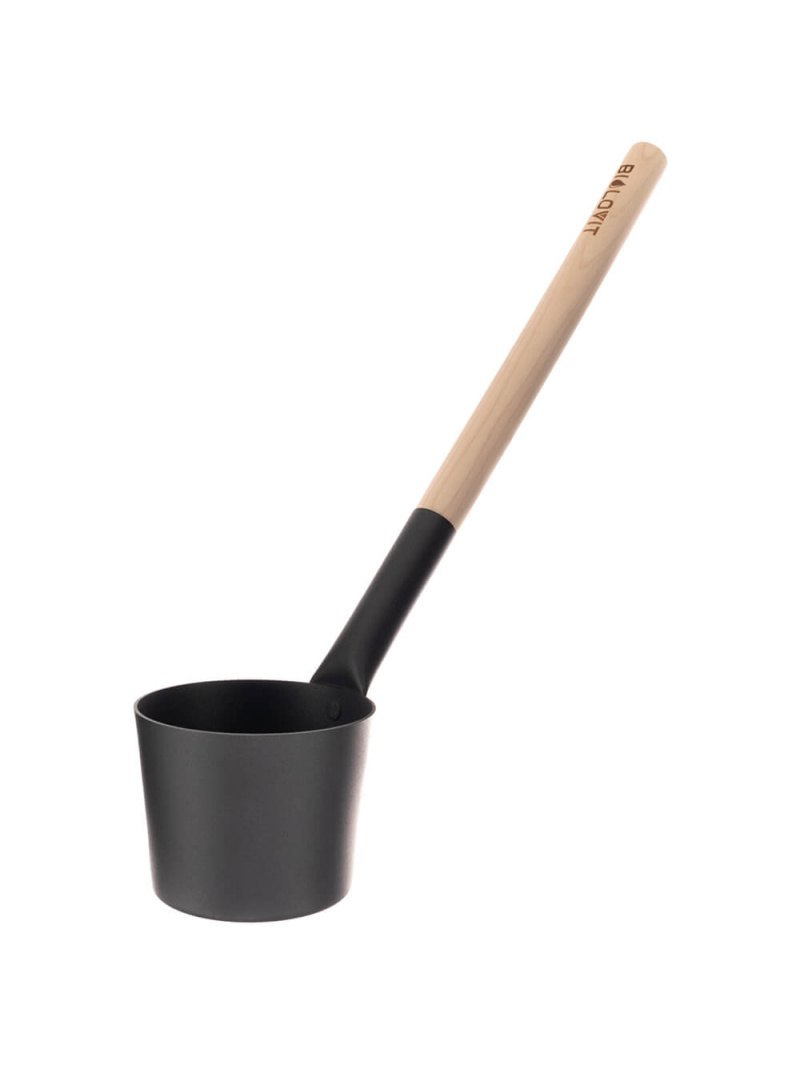 Bilovit - Čierna hliníková lyžica do sauny s brezovou rúčkou 42 cm